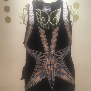 Authentic Herve Leger Navy Blue Patterned Top.